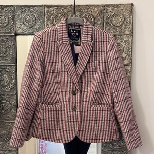Boden Pink Plaid Tailored Blazer
